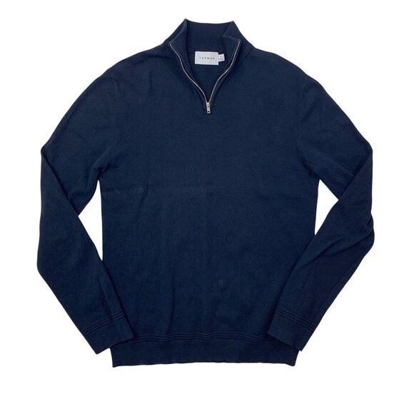 Topman Sweater Mens M Medium Navy Blue Mock Neck Cotton Blend 1/4 Zip Pullover - Picture 1 of 13